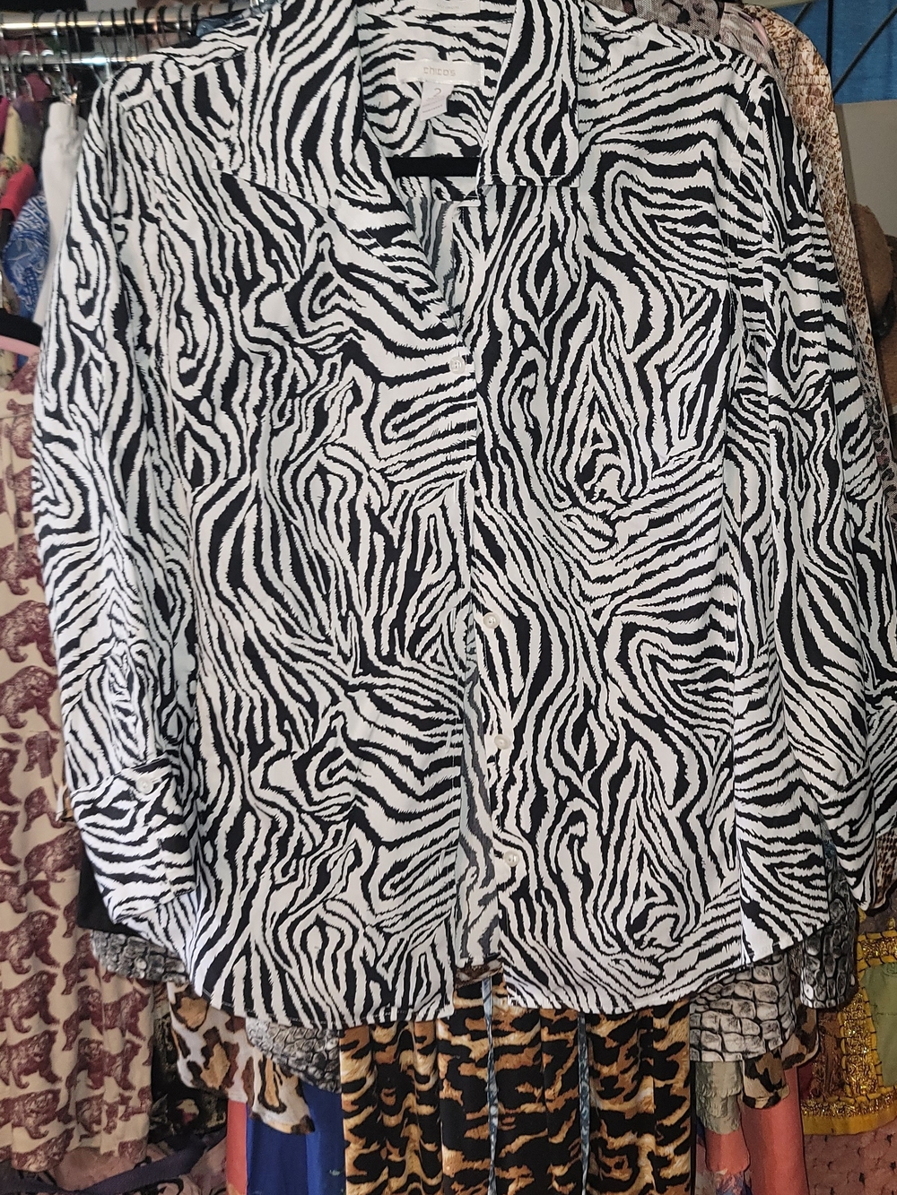 Chico's Black & White Zebra Print Button-Up Shirt